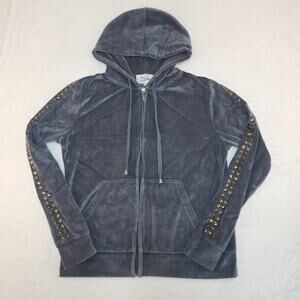 Vintage Y2k Velour Studded Spikey Sweater Womens Large Gray Gold Emo Whimsigoth